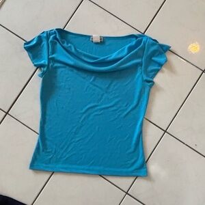 vintage bright blue cowl neck , flowly sleeves * accepting offers